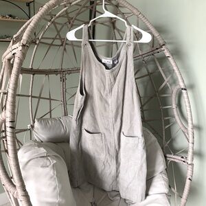 Tan and cream corduroy overall dress. 100% cotton. Katydid Corduroy Overalls